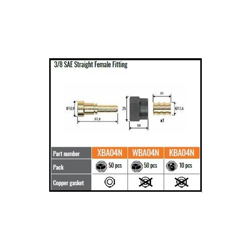 WBA04N RACCORDO DRITTO PRESS. 3/8 SAE F.X QUADRA 6