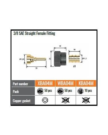 XBA04M RACCORDO DRITTO PRESS. 3/8 SAE F.X QUADRA 4