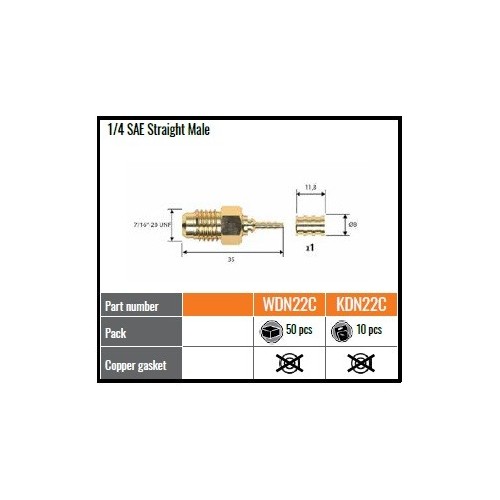 KDN22C  10PZ  RACCORDO 1/4SAE M. DRITTOX DN2