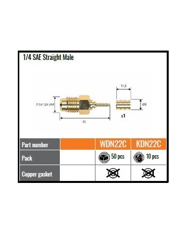 KDN22C  10PZ  RACCORDO 1/4SAE M. DRITTOX DN2