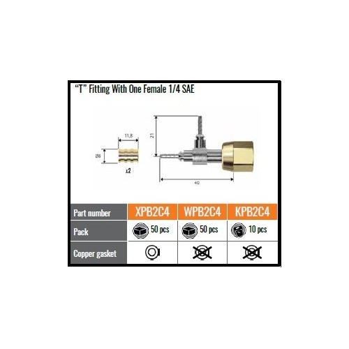 XPB2C4  RACCORDO A  T x DN2  CON UN ATT.1/4SAE  FEMMINA + GUAR.RAME