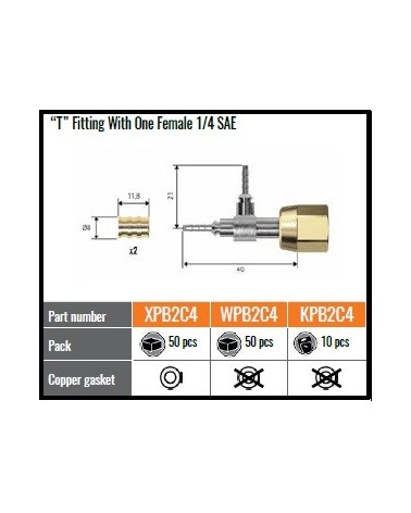 XPB2C4  RACCORDO A  T x DN2  CON UN ATT.1/4SAE  FEMMINA + GUAR.RAME