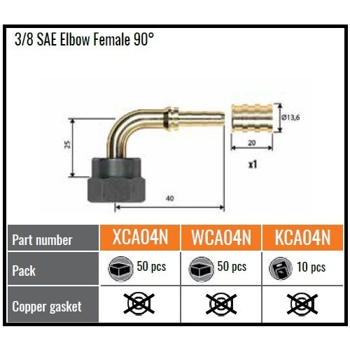 XCA04N   RACCORDO 3/8SAE F. 90°X DN6