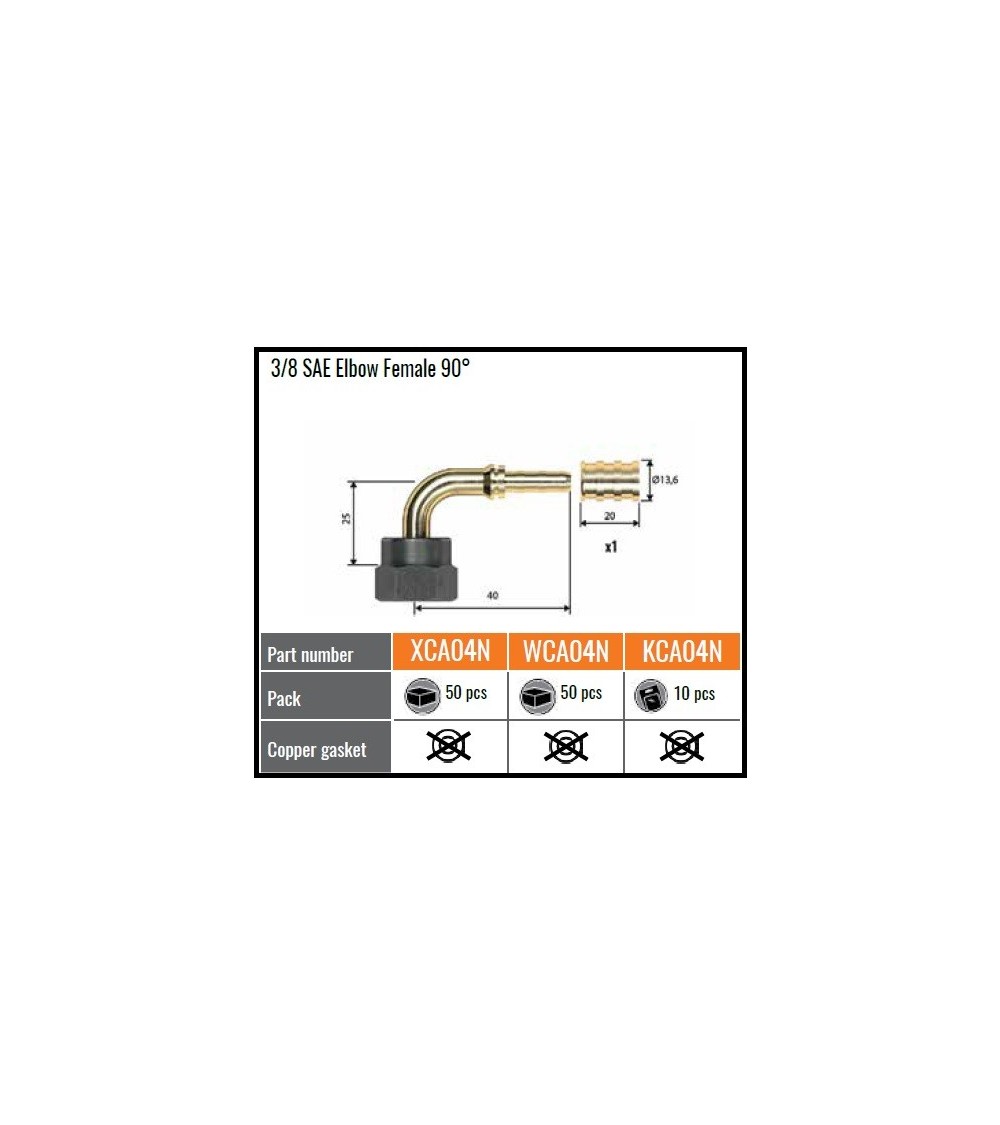 XCA04N   RACCORDO 3/8SAE F. 90°X DN6