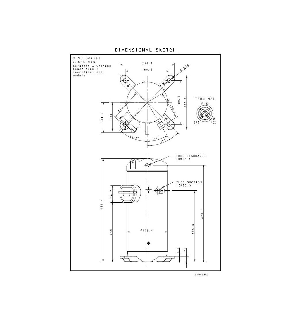 C-SBS145H15A    COMPRESSORE  MONOFASE SCROLL 220/240V. 50hz 1 ph 4CV