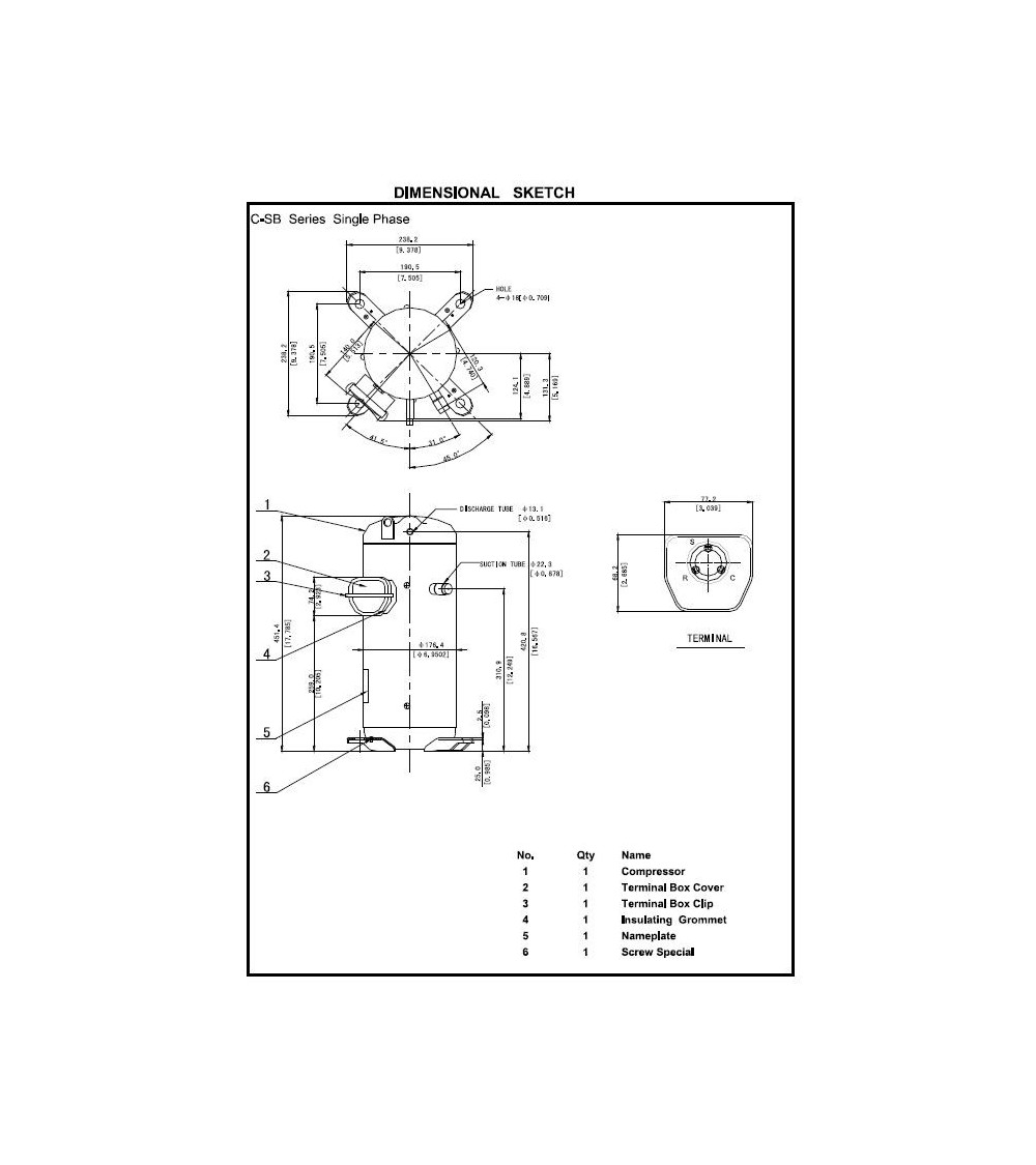 C-SBS180H15A    COMPRESSORE  MONOFASE SCROLL 220/240V.50hz 1ph  5CV