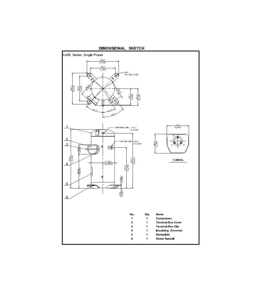 C-SBS180H15A    COMPRESSORE  MONOFASE SCROLL 220/240V.50hz 1ph  5CV