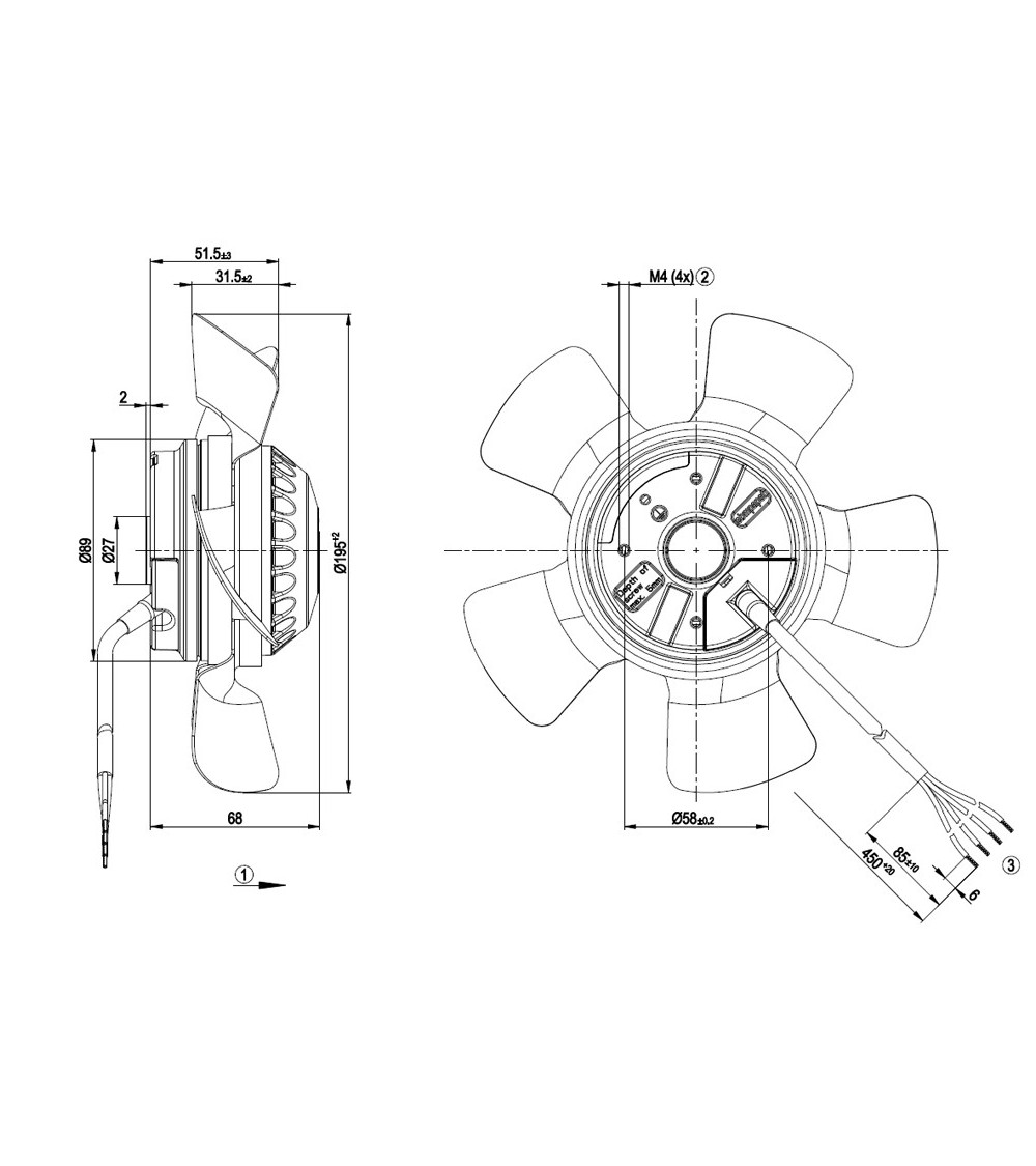 A2E200-AF02-02 D. 200 P.M.    VENTILATOR E  2650 GIRI