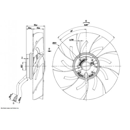 A4E250-AI02-09 D. 250 P.M.    VENTILATOR E  1400 GIRI