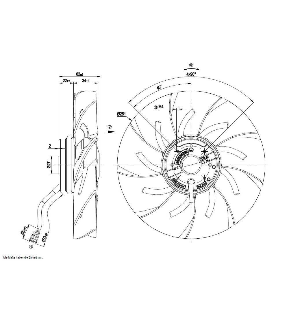 A4E250-AI02-09 D. 250 P.M.    VENTILATOR E  1400 GIRI