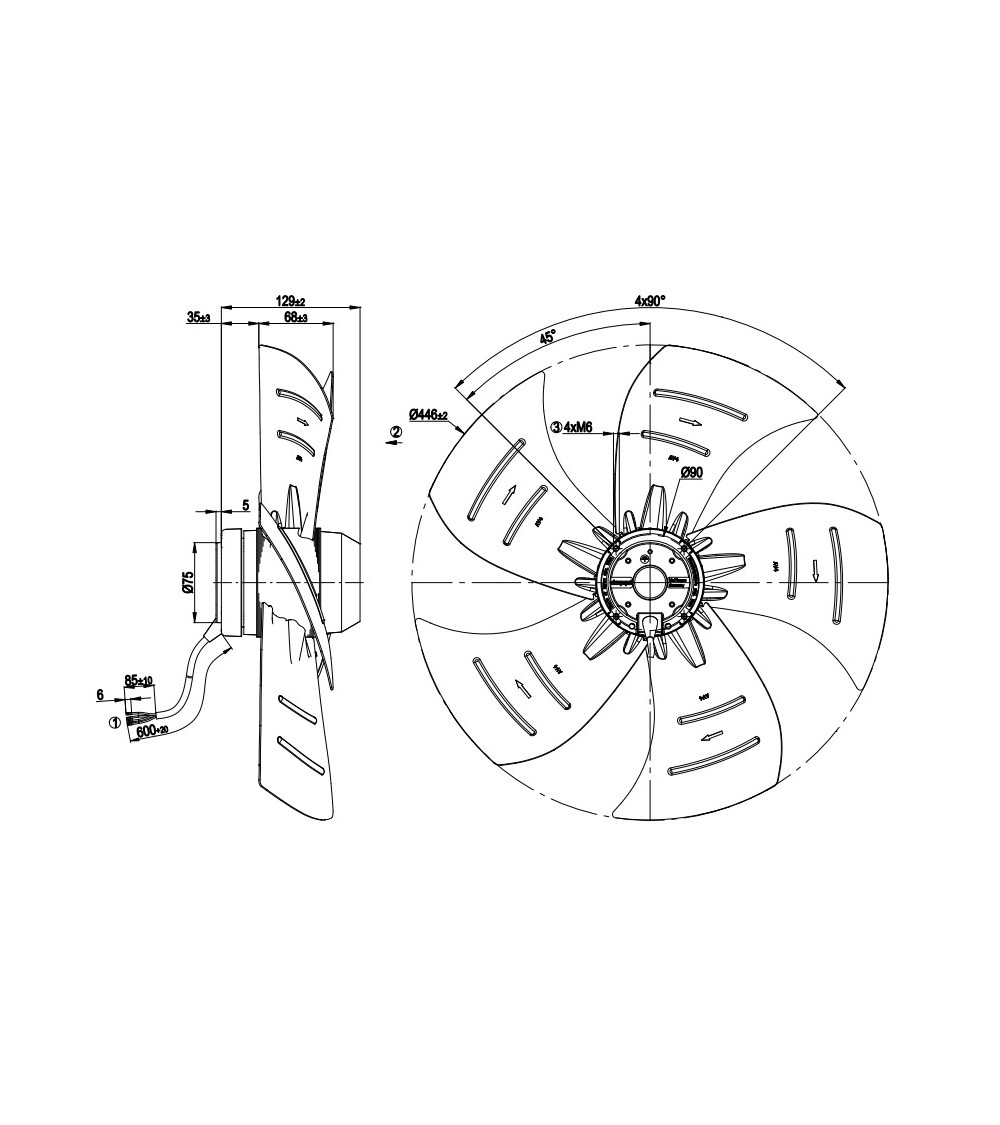 A4E450-AP01-01 D. 450 A.M.  VENTILATORE CL.ISOL.B  1400 GIRI